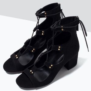 ZARA Lace-Up Block Heel Sandals